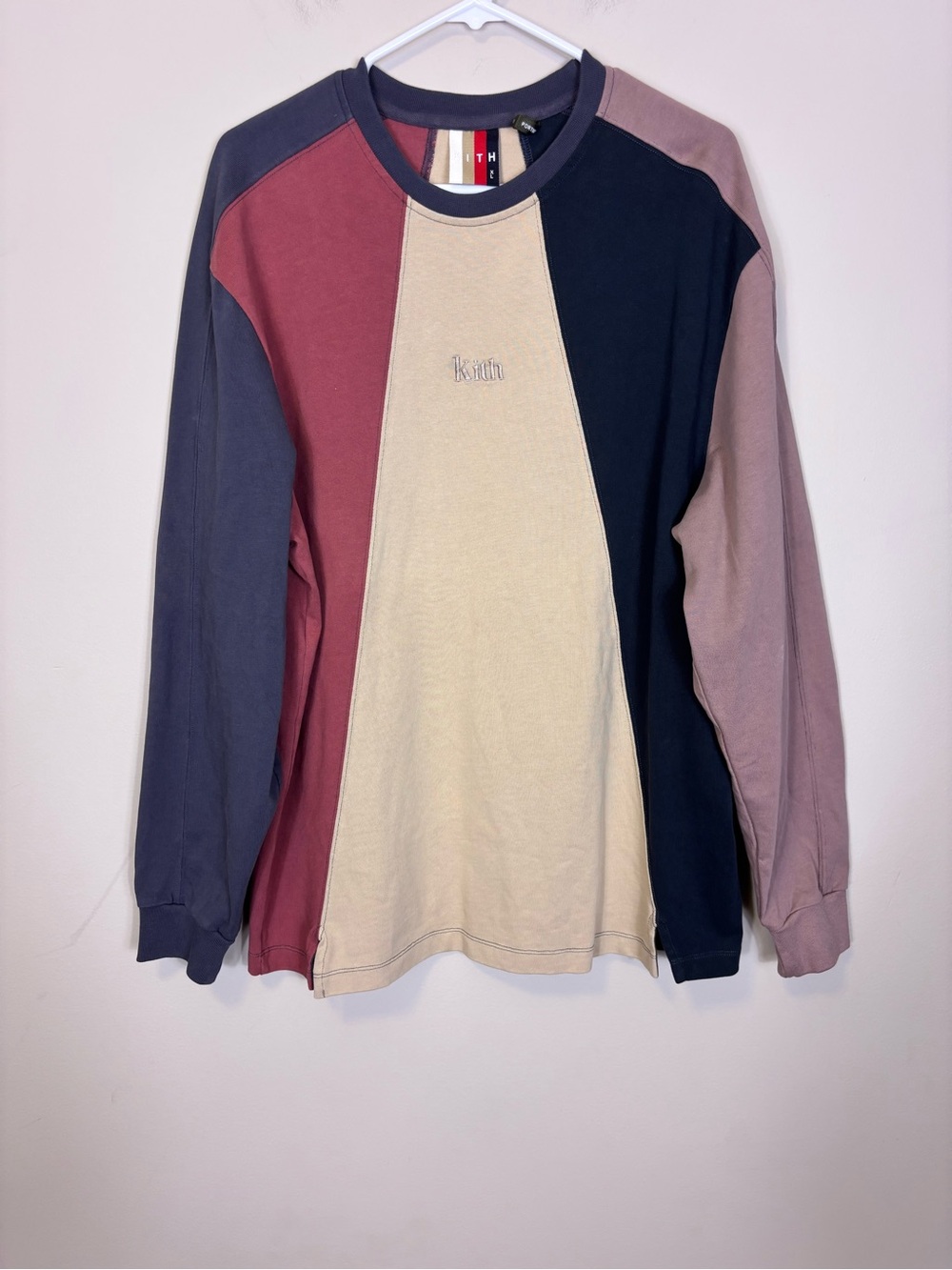 Kith Men's Colorblock Crewneck Sweater in Cream, Navy, Burgundy, Gray, Mauve XL